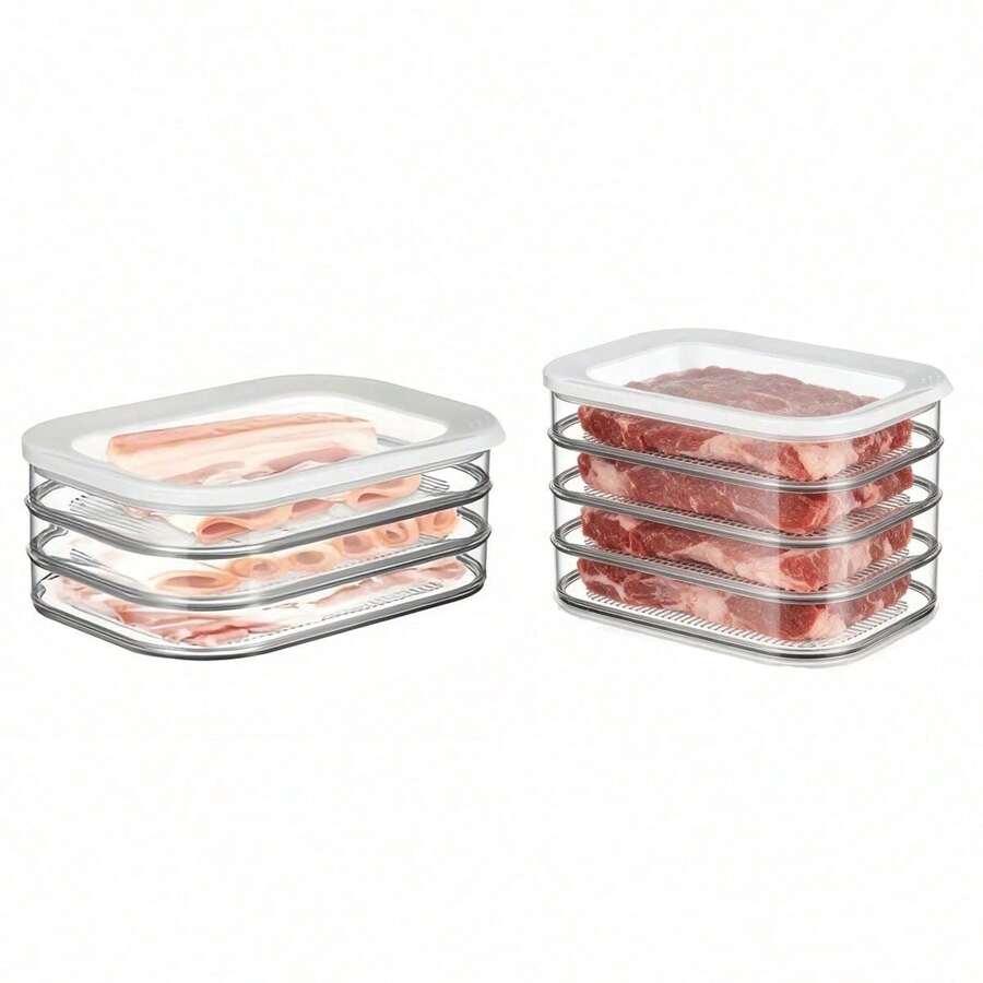 Compartiment de congélateur transparent 1/2/3/4 couches, empilable, rangement en couches sans mélange de saveurs, convient pour le stockage de la viande et du bacon. Convient pour la réfrigération de l'eau, les fruits et la viande, la préparation en cuisine, les pique-niques en plein air, etc. - Multicolore - Voir 1