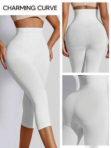 高腰舒适提拉塑形紧身裤，中长七分裤，女士塑身裤 - 白色 - 查看 7