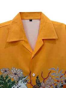 印花衬衫，蓝色，骷髅头，沙滩衬衫，玫瑰，波西米亚风，节日衬衫，艺术设计，休闲外出，年轻人服装，休闲假日衬衫，情人节礼物，短袖，夏威夷服装 - 橘色 - 查看 3