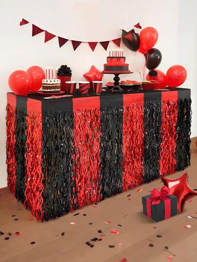 1pc 2026 Graduation Party Decorations, Purple Gold Wavy Metallic Tinsel Foil Fringe Table Skirts For Rectangle And Round Table, Decorations For Class Of 2026, Prom And Grad Party Decor