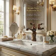 奢华红铜色仿大理石浴室水龙头，单孔冷热水面盆水龙头，欧式石纹手柄混水阀，G1/2通用螺纹，含2根50厘米进水软管和G3/8转接头 - ORB黑玉二個玉 - 查看 6