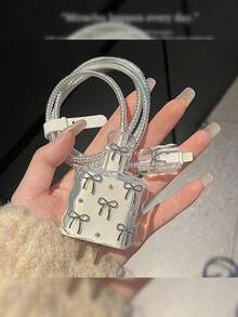 Romantic Minimalist Pink Bow Charger Protector, Compatible With Apple 18W/20W Charger, Cord Protector - Multicolor - View 1