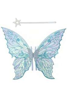 Adult Costume Of Fairy Wings, Shiny And Transparent Wings, Butterfly Fairy Halloween Outfit, Angel Wings, Elf Wings (With Wings And Star Wand) - Multicolor - View 15