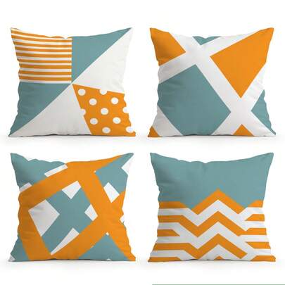 4pcs Bohemian Geometric Pattern Pillow Covers, Single-Sided Printed Cushion Covers, Suitable For Living Room, Bedroom, Home Decor, All Seasons