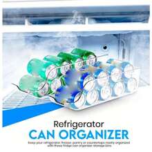 1个装厨房储物罐，多功能汽水罐收纳盒，冰箱冷冻室整理架及饮料罐分配器，节省空间的厨房配件，适用于家庭、食品储藏室、台面及日常收纳 - 彩色 - 查看 3