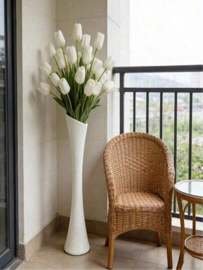 1pc Black & White Retro High-Quality Vase, Size: 48.5*12*11.6cm, Modern Luxury Large Floor Vase, Plastic Material, Suitable For Hydroponics, Dried Flowers And Artificial Flowers, Great For Floral Arrangement/Wedding, Home Living Room Decor, Balcony, Corridor, Wedding, Office, Party, Housewarming, Valentine's Day (Flowers Not Included)