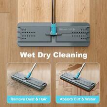 Mop And Bucket Set With Wringer, Mops For Floor Cleaning, Wall Mop Cleaner With Long Handle, With 4 Reusable Microfiber Mop Pads - Grey+Cyan Blue - Xanh ngọc lam và Xám nhạt - Xem 9