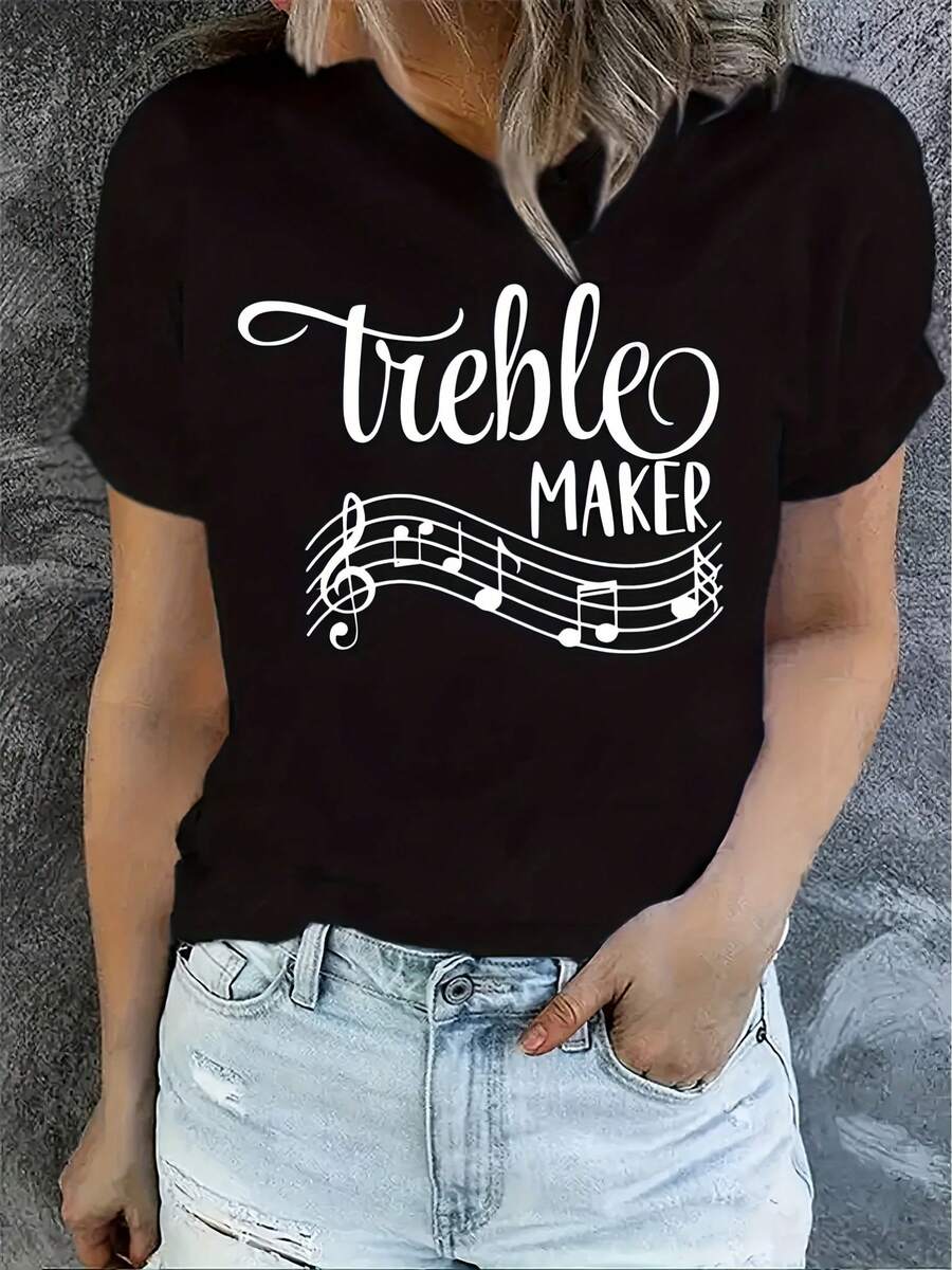 Women's Short-Sleeve Crew Neck T-Shirt - Casual Short-Sleeve Crew Neck Top For Spring/Summer - Machine-Washable Opaque T-Shirt - Regular Fit, Suitable For Everyday Wear And Layering - Versatile Neutral Color Style - Women's Spring Garment - Black - View 1