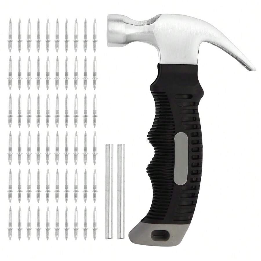 Pcs Double Head Skirting Nails With Mini Claw Hammer Set With 4 Tools - Invisible Seamless Baseboard Screws For Solid Wood Trim, Double-Sided Installation - Blcak - View 1