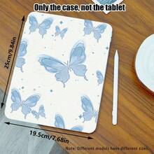 浅蓝色蝴蝶图案PU皮革支架手机壳，带笔槽，720度旋转支架，自动休眠/唤醒功能，兼容荣耀手机、平板电脑、苹果手机及其他设备 - 彩色 - 查看 3