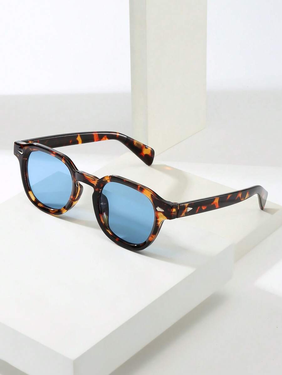 1pc Retro Round Frame High-Quality Minimalist Fashion Glasses, Suitable For Travel, Beach, And Daily Wear - 玳瑁框蘭片 - 查看 1