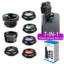 7-In-1 Smartphone Camera Lens Kit, 0.67X Wide Angle Lens And 180° Fisheye Lens, Kaleidoscope, Starburst, Compatible With Most Smartphones - Black - View 2
