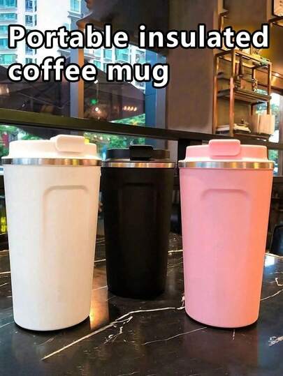 1pc Stainless Steel Insulated Coffee Cup, Keeps Drinks Hot & Cold, Portable European High-End Latte Cup, Unisex Double Wall Vacuum Travel Mug, Suitable For Home, Office, Travel And Car Use, 17oz/500ml Reusable , Leak-Proof Tumbler, Fits Coffee, Tea, Great Gift For Birthday, Graduation, Christmas, Anniversary, Back To School, Wedding, Holidays