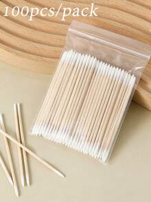 100pcs White/Pink Double-Ended Single-Ended Wooden Nail Polish Remover Sticks, Nail Cleaning Cotton Swabs,Small Dual-Headed Eyebrow Makeup Tools, Multi-Functional Pointed Cleaning Cotton Swabs To Meet A Variety Of Daily Needs - View 14