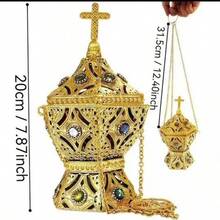 Queimador de Incenso de Metal do Oriente Médio, Queimador de Incenso Árabe Suspenso - Prata (não elétrica) (conta superior em forma de cruz) - Visão 3