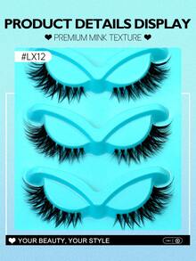GROINNEYA 3 Pairs Cat Eye Shaped False Eyelashes, Curled Tail Delicate Faux Mink Lashes, Transparent & Natural Look, Suitable For Daily Wear And Cosplay (LX12) - Black - View 3