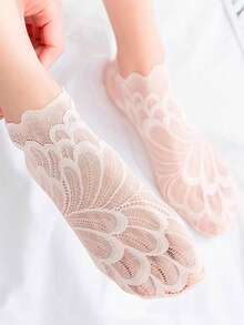 1/5/10双装蕾丝镂空时尚女士羽毛蕾丝隐形弹力舒适薄款女士蕾丝镂空浅口袜 - 彩色 - 查看 7