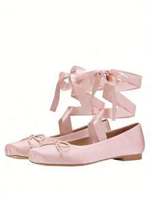 Women's Heel Shoes Women's Platform Heels Shoes Pink Elegant Women Shoes High Heels Pumps Cute Bow High Heels Gothic Heels Closed Toe Heels Chunky Heels Mary Jane Christmas Shoes - 平底裸色 - 查看 2