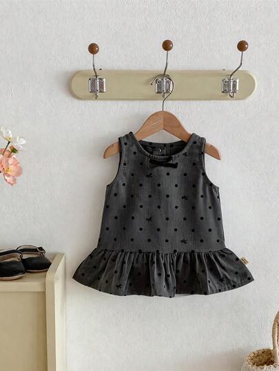 Autumn New Baby Girl Polka Dot Tank Dress Cute Bow Decor Dress