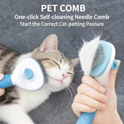 1pc Pet Brush, Cat Brush, Flea Comb, Self-Cleaning Brush, Pet Grooming Brush, Deshedding Brush, One-Click Removal, Quick Hair Cleaning