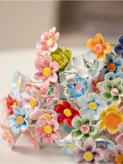 10/20pcs Artificial Ceramic Flower Bouquet, Random Flower Bouquet, Decorative Fake Flowers For Wedding, Valentine's Day, All Season Room Decor, Tabletop Centerpiece, Holiday Party Floral Decor, Everlasting Flowers