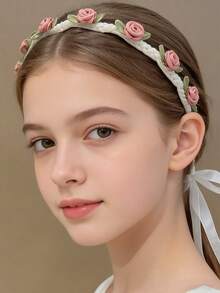 Girls' Sweet Faux Pearl Flower Headband, Fashion Versatile Pearl Ribbon Headband, Suitable For Parties And Daily Wear, Spring/Summer - Multicolor - View 2