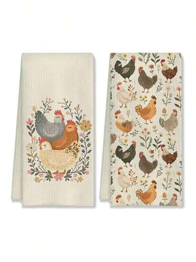 1/2/4pcs Extra Large Farmhouse Style Chicken And Rooster Kitchen Towels - Vintage Country Farm Decor Dish Cloths,