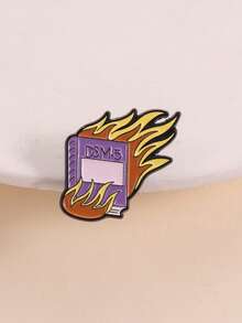 Burning DSM-5 Flame Book Lapel Pin, Dark Satirical Anti-Diagnosis Label Style, Purple Cover Wrapped In Orange-Yellow Flames With Clear Texture Layers, Psychological Practitioner Mental Health Field Self-Mockery Accessory - Multicolor - View 2