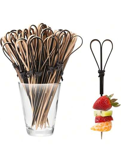 5/20pcs Heart-Shaped Fruit Skewers, Cake Skewers, Flower Skewers, Fruit Sticks, Dessert Skewers. Creative Art Toothpicks, Decorative Bamboo Skewers, Cake And Burger Art Forks, Versatile Pastry Decoration Bamboo Skewers, Suitable For Beverage Decoration, Birthdays, Weddings, Parties, Kitchen, And Restaurant Supplies