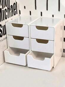 3-Tier White Plastic Desktop Storage Box, Classic Stackable Drawers, Mini Desktop Makeup Organizer Box, Makeup And Jewelry Storage Box, Desktop Display Box With Drawers, Suitable For Office Supplies, Jewelry, Cosmetics - Space-Saving Desktop Accessory, Also Suitable For Dorm And Home Desktop Drawer Storage - Multicolor - View 2