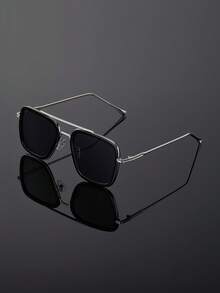 一副男士双梁金属框时尚眼镜，日常佩戴时尚百搭 - 復古飛行員邊框 - 查看 1