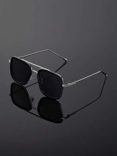 一副男士双梁金属框时尚眼镜，日常佩戴时尚百搭