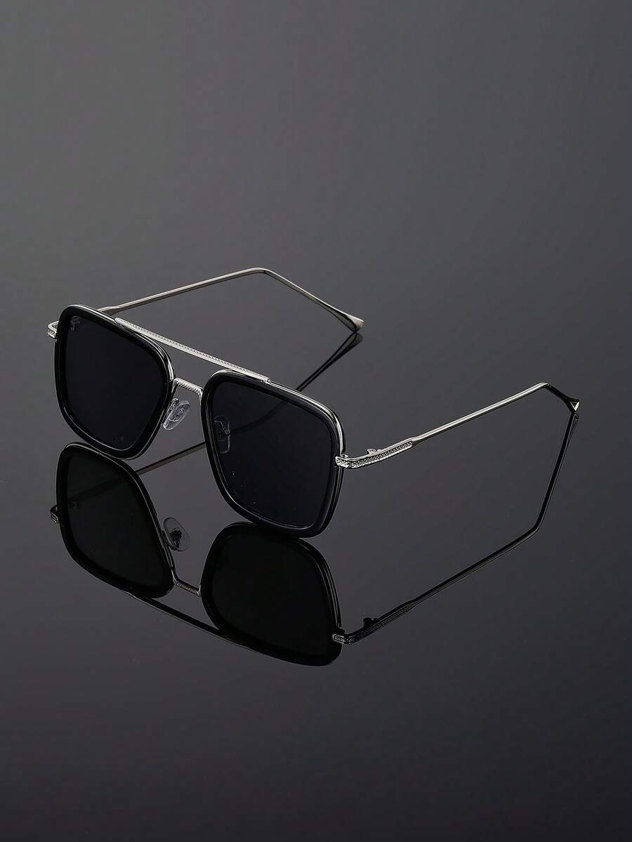 一副男士双梁金属框时尚眼镜，日常佩戴时尚百搭 - 復古飛行員邊框 - 查看 1