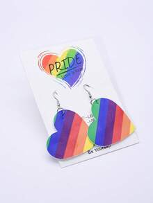 一对时尚优雅的彩虹爱心皮革耳环，适合日常、休闲、约会、生日、节日等场合佩戴，可作礼物赠送。 - 彩色 - 查看 2