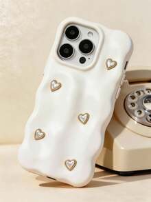 Ốp lưng điện thoại silicon mềm họa tiết hình trái tim 3D hình khối màu trơn dành cho ngày lễ tình nhân, tương thích với iPhone 16 15 13 Pro Max 11 12 14 Pro Max, sang trọng, bóng bẩy, chống sốc, chống nước, chống rơi, chống trầy xước - trắng - Xem 1