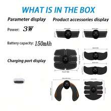 AXH. Rechargeable Abdominal Massage Pads, Muscle Trainer, Unisex EMS Muscle Stimulator Massager - Train Abdominal, Neck And Arm Muscles At Home, Battery-Free - Black - View 12