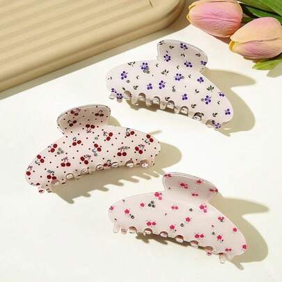 Sweet Floral Print Hair Claw Clips - Cute Ditsy Pattern Jaw Clips For Women, Perfect For Daily Wear, Picnics & Casual Outings, Non-Slip Design To Secure All Hair Types, Adorable Hair Accessories To Add Fresh, Girly Accents To Hairstyles