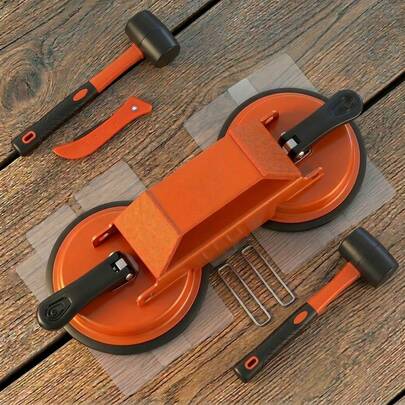 Heavy Duty Floor Gap Fixer Tool 45°Striking Surface Iron Construction Enhanced Suction Cup With Slot Cutter, Hammer And 5pcs Sticky Pads For Laminate Vinyl Flooring Repair Professional Installer Tool