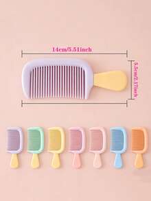 1pc Pastel Color Wide-Tooth Comb, Anti- Hair Brush, Suitable For Curly, Wet, Long Hair, Round Teeth Detangling Massage Scalp Brush, Women/Girls Portable Hairstyling Tool, Suitable For Dorm, Travel, Daily Use - Multicolor - View 2