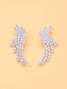 2pcs Sparkling Zirconia Wing Design Earrings, Fashionable Elegant Luxury Earrings - Silver - View 5