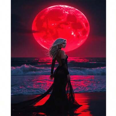 1pc 2D DIY Diamond Painting "Mysterious Woman By The Seaside" Full Drill Diamond Art, Perfect For Holiday Gifts, Decorative Painting For Living Room Or Bedroom