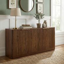 Large Capacity Fluted Sideboard Buffet, Engineered Wood Storage Cabinet With Gold Metal Handles, 4-Compartment Organizer For Dining Room Living Room Small Apartment, Easy Assembly Mid-Century Style - 核桃 - 查看 2