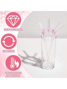 12pcs Reusable Glass Straws With Butterfly Pendant - Anti-Bend Straw Set + Cleaning Brush - Elegant For Cocktails, Smoothies And Cold Drinks (20cm) - View 10