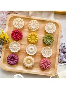6pcs Chrysanthemum & Rose Mooncake Mold Set, Hand-Pressed Non-Stick, Mung Bean Ice Cream, Cartoon Shape, Baking Cake Mold, Kitchen Tool - Multicolor - View 8