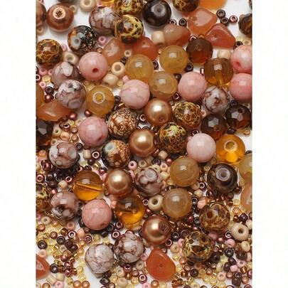 1Pack Multi-Style Coffee Color Glass Beads Mix, DIY Beading Necklace Bracelet Jewelry Making Supplies For Women