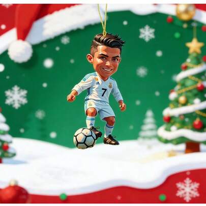Ronaldo Soccer Star Christmas Hanging Decor, 2D Acrylic Tree Ornament For Holiday Decor, Car Pendant Backpack Charm Birthday Christmas Gift For Football Enthusiasts