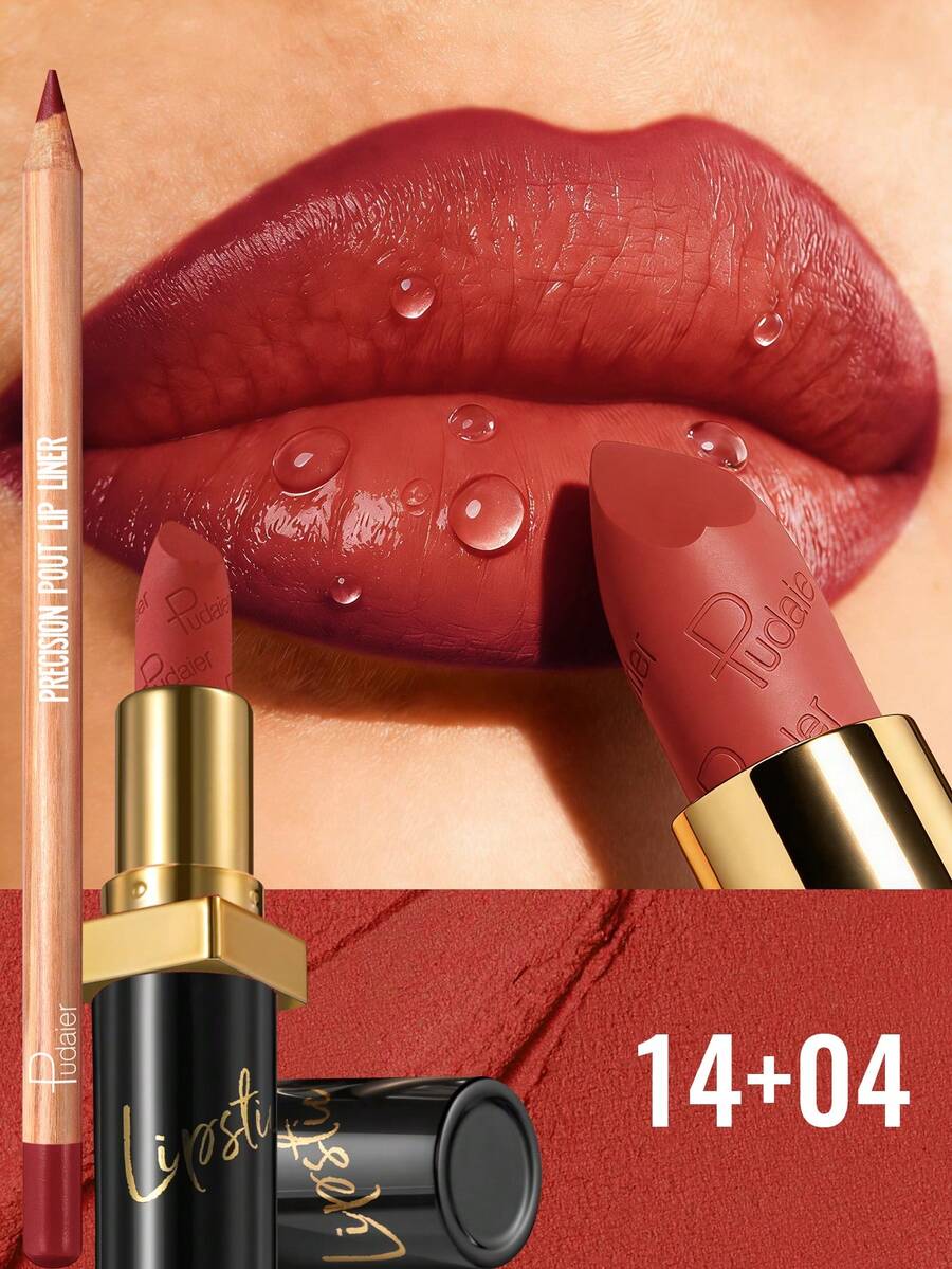 Pudaier 两支唇线笔和哑光唇膏套装，顺滑易涂，持久防水，轻松勾勒完美唇线，日常使用及节日送礼皆宜。 - 14+04 - 查看 1