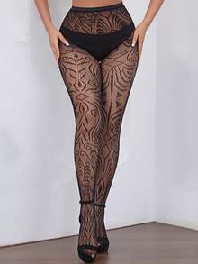 1pc Fashionable Punk Lolita Hollow Out Shaping Pantyhose For Women, Summer - Black - View 4