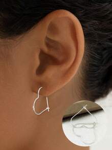 1件S925纯银极简心形耳环 - 甜美百搭的心形设计女士首饰 - 單隻耳環 - 查看 2