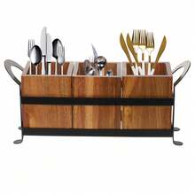 SanBouSi Rustic Kitchen Utensil Organizer Utensil Cutlery Holder Wooden Utensil Organizer - Black and Log Color - View 10